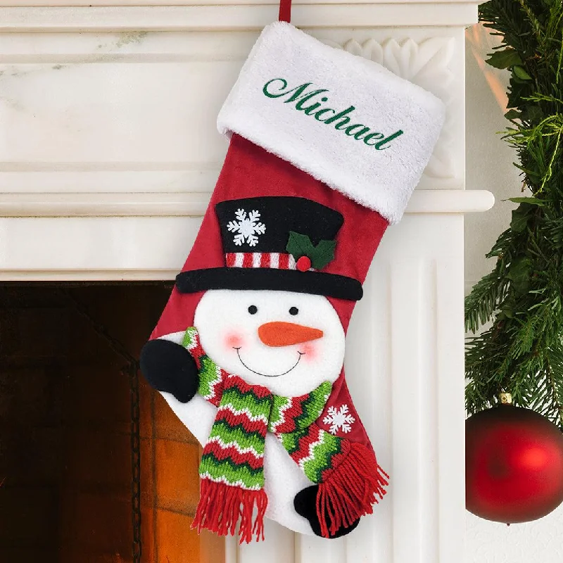 Personalized Kelly Green Thread Snowman Stocking