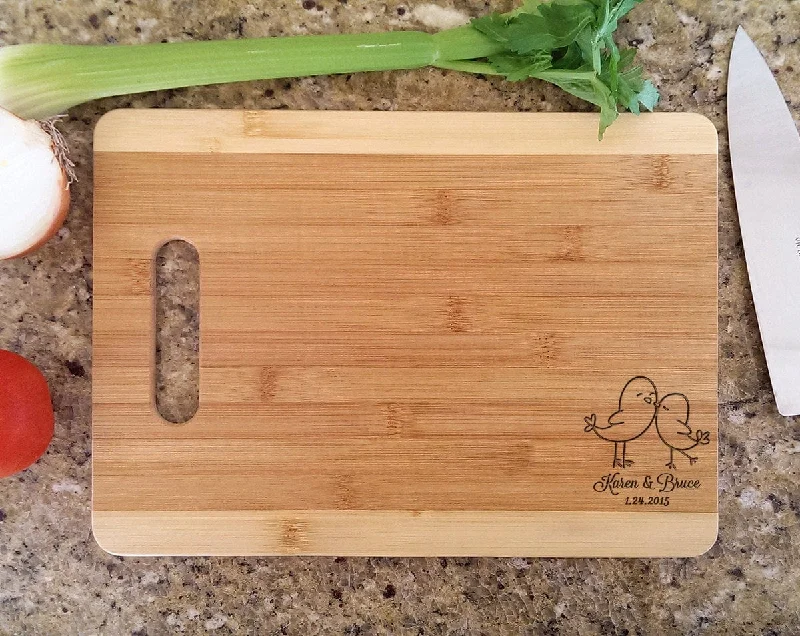 Christmas Snow Covered Streets Personalized Love Birds Cutting Board Laser Engraved Custom Wood For Engagement Wedding Anniversary Christmas Gift Newlyweds Housewaming