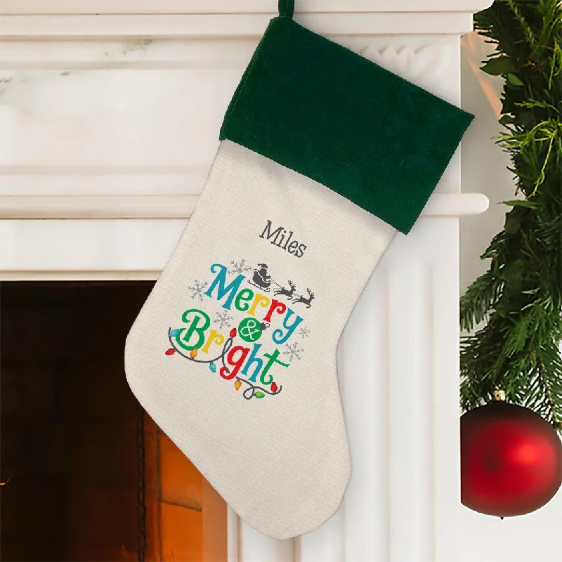 Personalized Merry and Bright Green Cuff Stocking