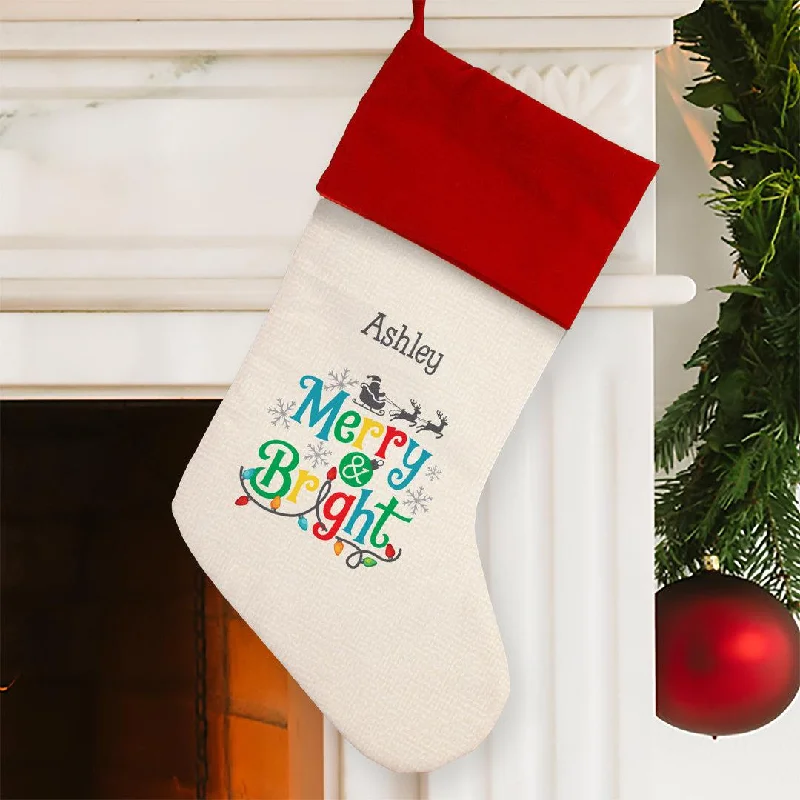 Personalized Merry and Bright Red Cuff Stocking