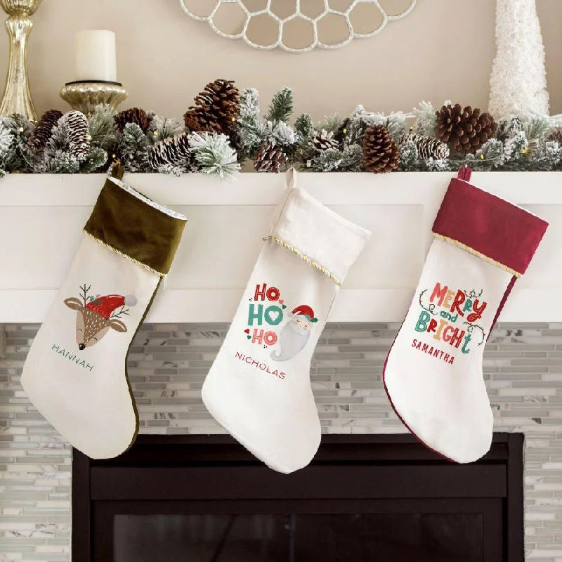 Personalized Merry and Bright Velvet-trimmed Christmas Stockings