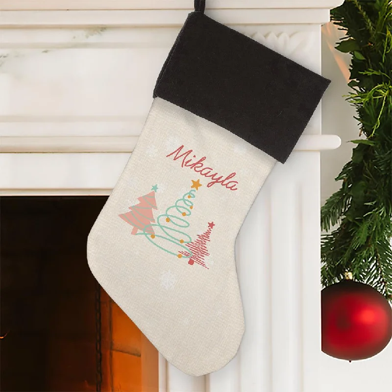 Personalized Oh Christmas Tree Grey Cuff Stocking