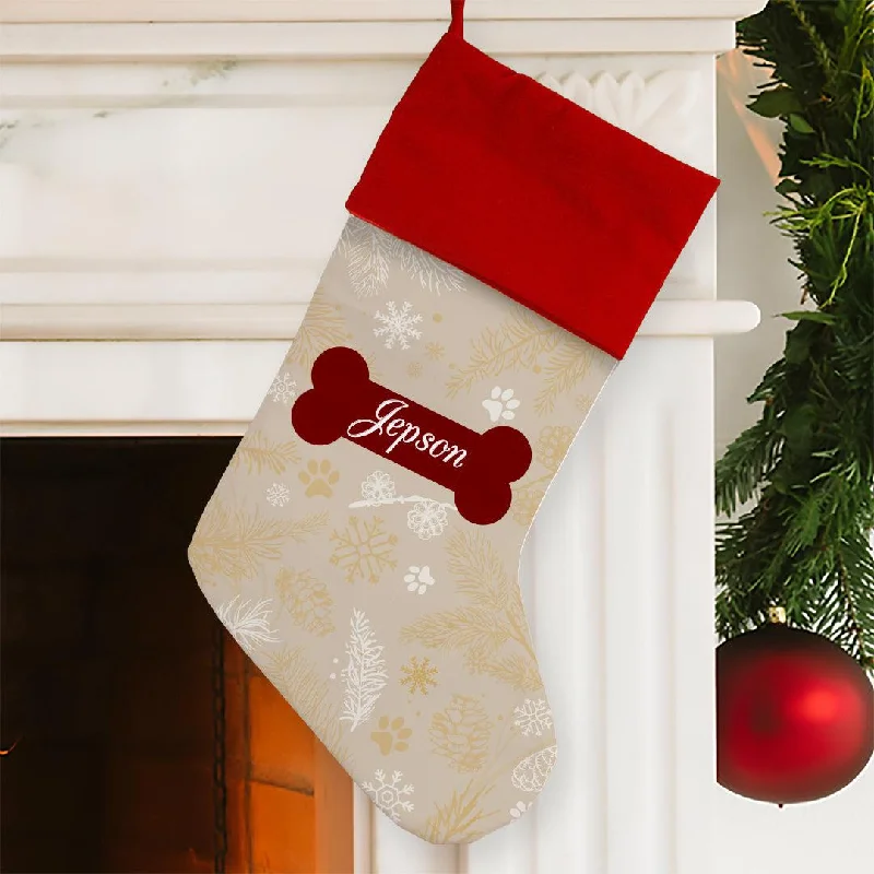 Personalized Paw and Pinecone Christmas Stocking