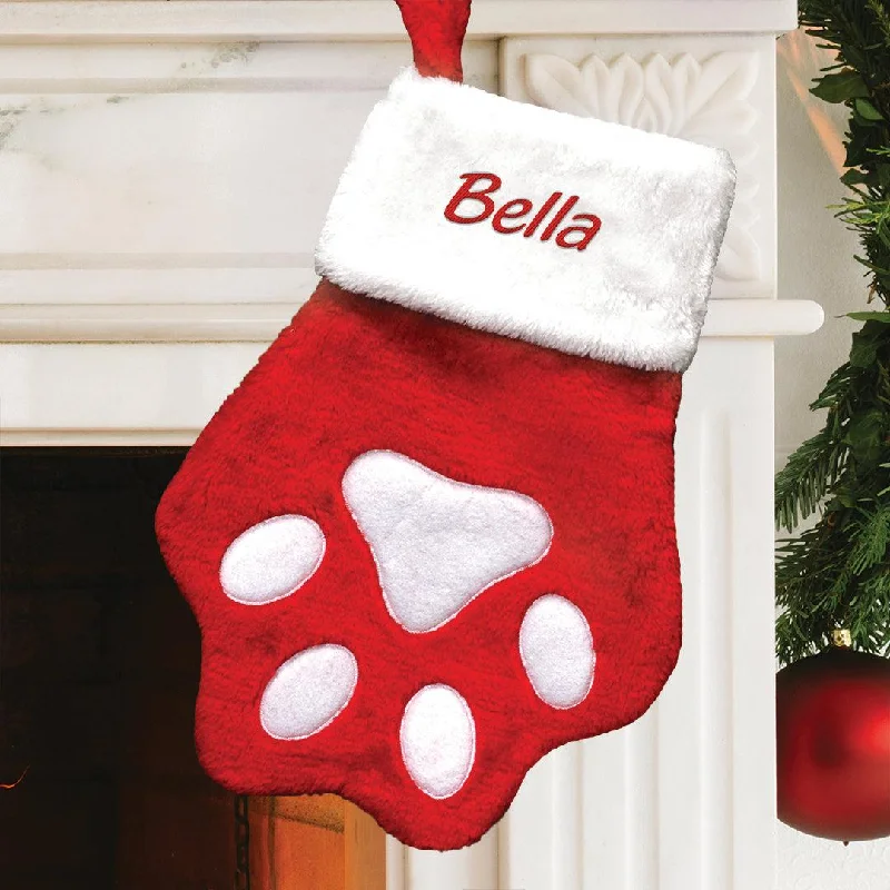 Personalized Paw Print Velvet Stocking