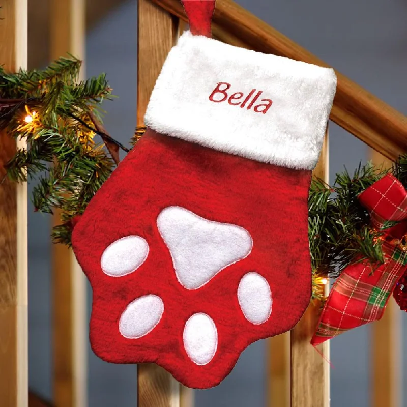 Personalized Paw Print Velvet Stocking