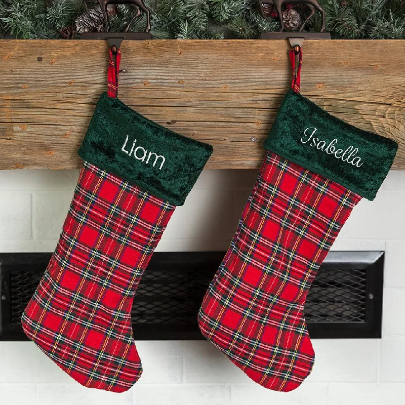 Personalized Green & Red Plaid Christmas Stockings