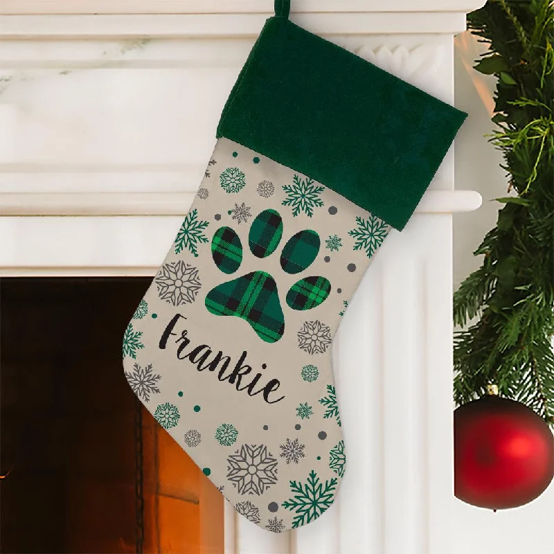 Personalized Plaid Paw Stocking