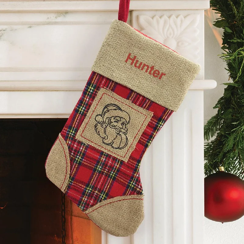 Personalized Red Thread Burlap Santa Stocking