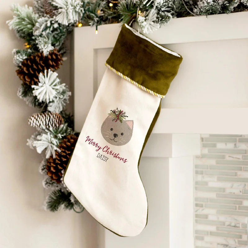 Personalized Christmas Pet Stockings Velvet-Trimmed