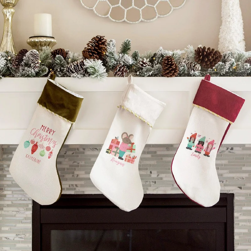 Personalized Girls Christmas Stockings Velvet-trimmed