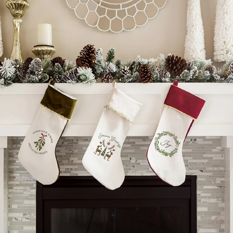 Personalized Cream Velvet Trimmed Christmas Stockings