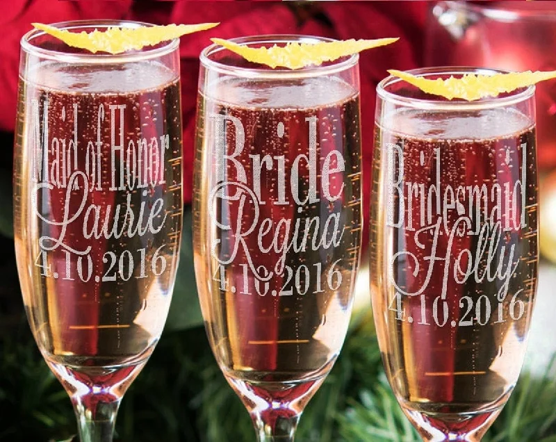 Christmas Candlelight Dinner Personalized Wedding Party Champagne Flute Mother of Bride Bridesmaid Maid of Honor Wedding Gifts for Bachelorette Bridal Party Guests Groom