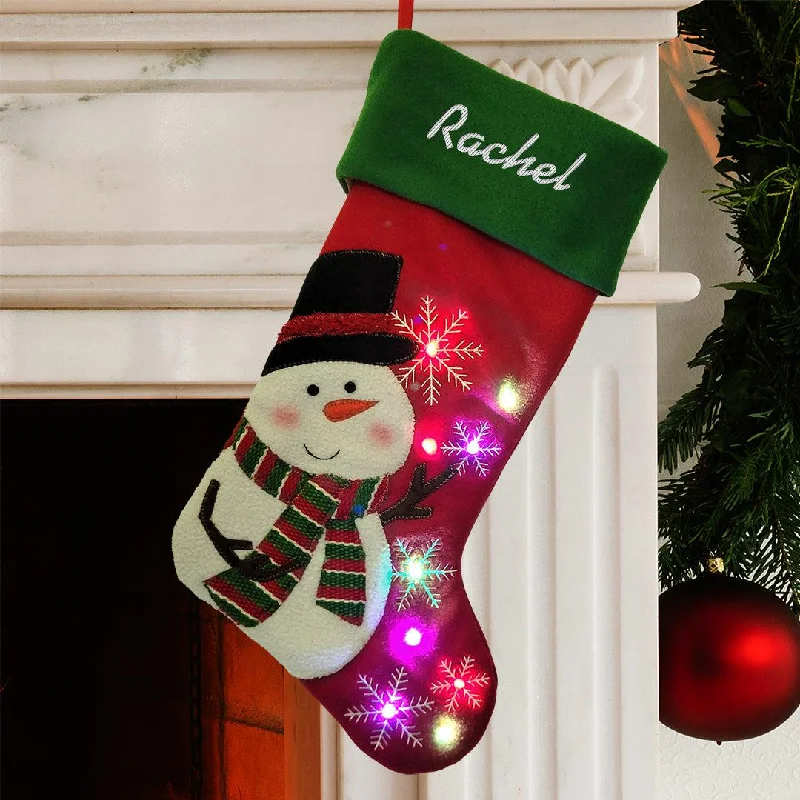 Personalized White Thread Snowman Stocking