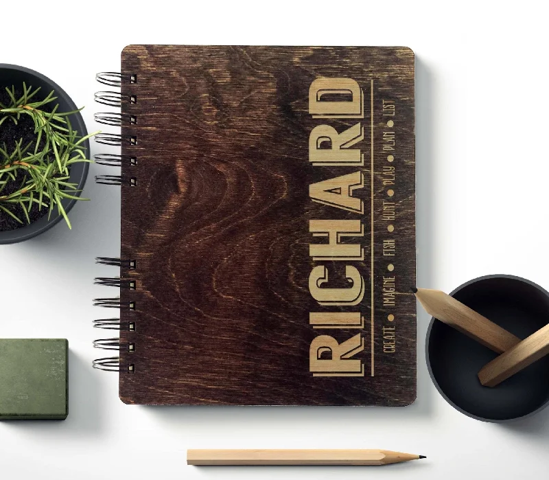 Christmas Holiday Treats Personalized Wooden Notebook Journal Sketchbook Traveler Album Gift For Him Unique Birthday or Christmas Present