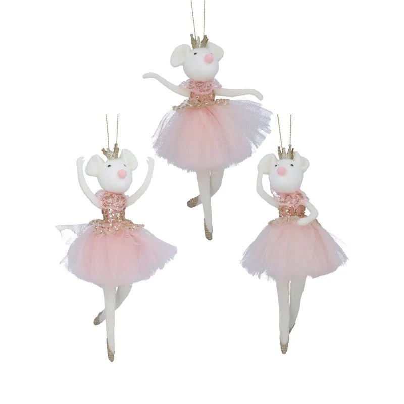 Christmas Winter Joy Pink and White Ballerina Mouse Ornament