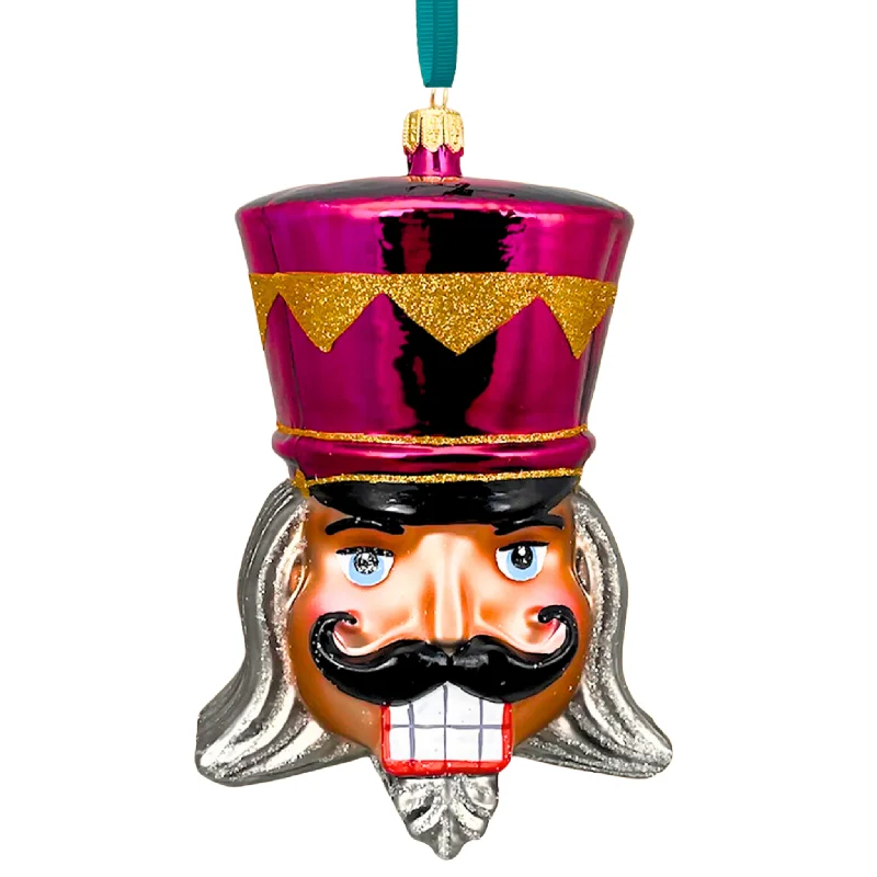 Christmas Tree Farm Pink Nutcracker Head Blown Glass Christmas Ornament