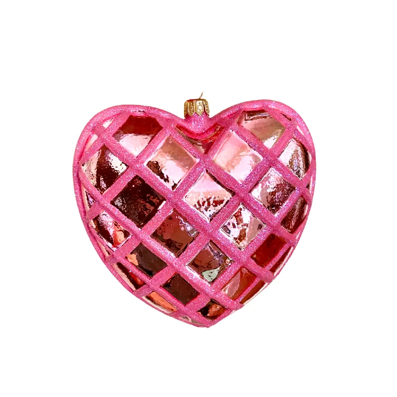 Christmas Classic Stories Pink Waffle Heart Blown Glass Christmas Ornament
