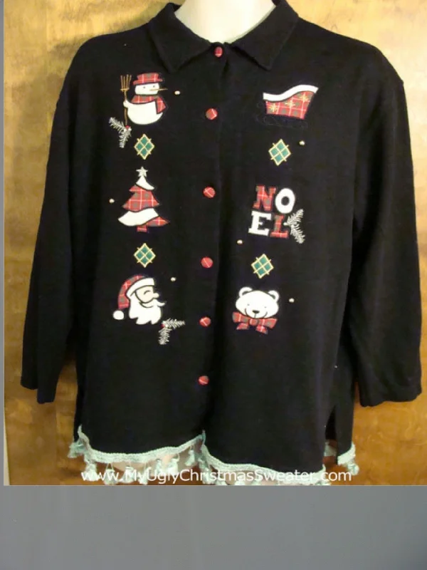 Christmas Glittery Decor Plaid NOEL Santa and Bear Funny Christmas Sweatshirt