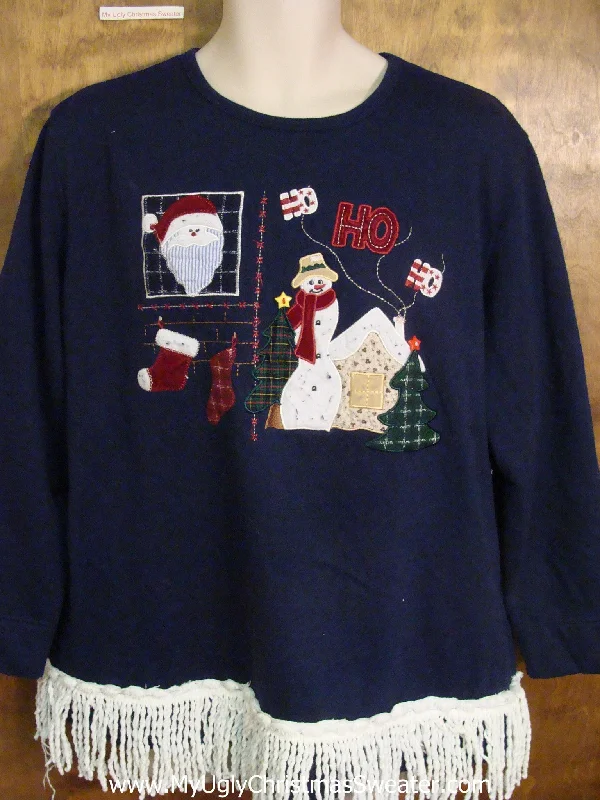 Christmas Wooden Decor Plaid Themed Santa and Treel Funny Novelty Christmas Sweatshirt