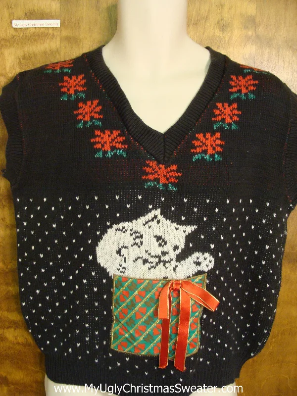 Christmas Cozy Sweaters Playful Kitten Funny Christmas Sweater Vest