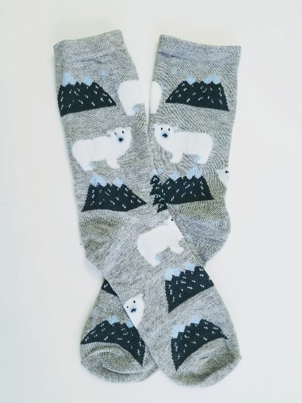 Christmas Family Fun Night Polar Bear Mountain Thin Crew Socks