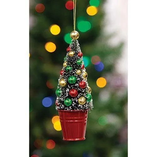 Christmas Fireplace Ambience Potted Sisal Tree Ornament w/Beads