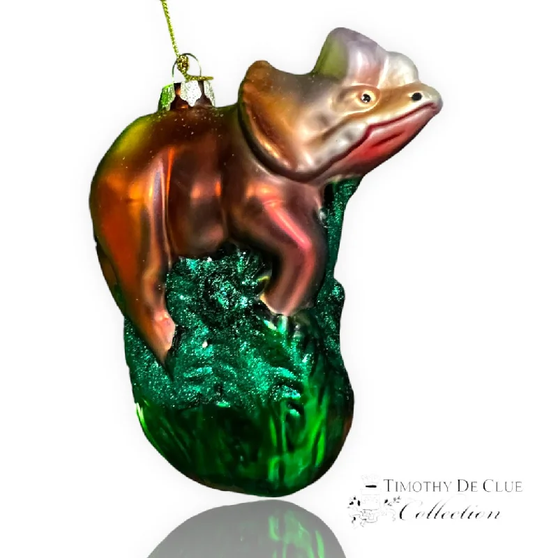 Christmas Jolly Surprises Prehistoric Triceratops Glass Christmas Ornament