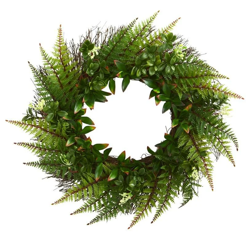 Christmas Joyful Vibes 23" Assorted Fern Wreath UV Resistant (Indoor/Outdoor)