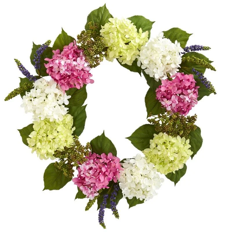 Christmas Red And White 23" Hydrangea Artificial Wreath