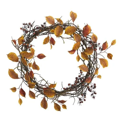 Christmas Cozy Treats 19" Harvest Leaf, Berries  and Twig Artificial Wreath