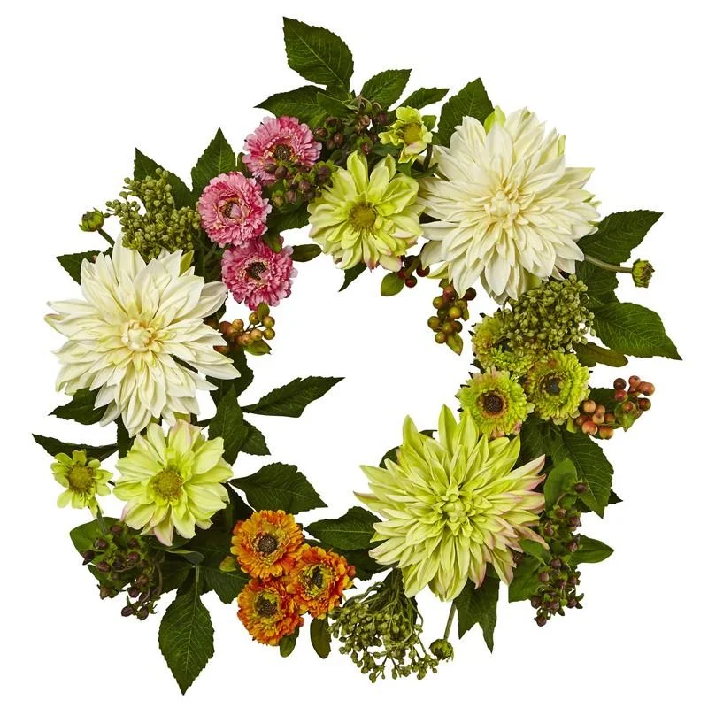 Christmas Cozy Candles 22" Dahlia Mum Wreath