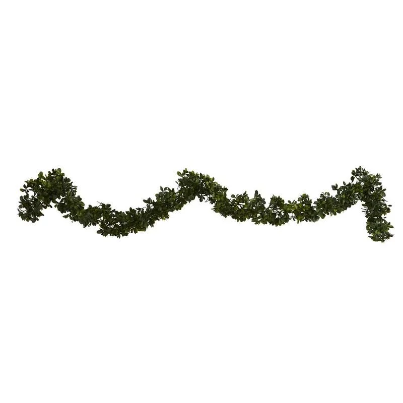 Christmas Snowfall Scene 6' Boxwood Artificial Garland (Indoor/Outdoor) (Set of 4)