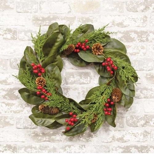 Christmas Garland Designs Yuletide Magnolia Wreath 22"