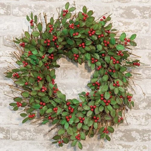 Christmas Holiday Baking Ideas Holly Wreath w/Berry 22"