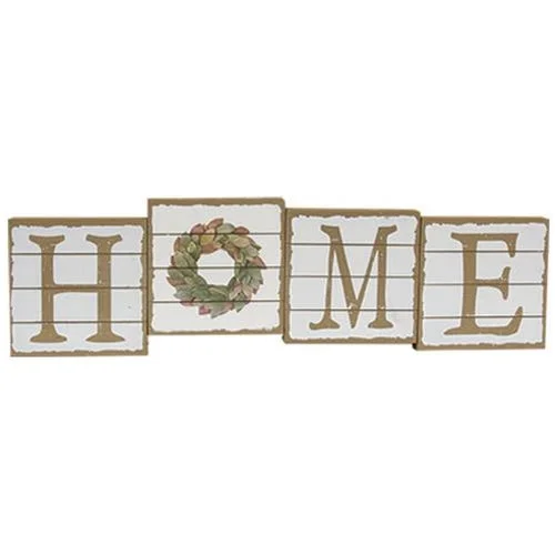 Christmas Winter Forest Home Block Sitter w/ Wreath (Pack of 2)