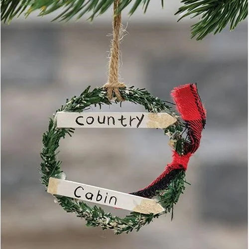 Christmas White Reindeer *Country Cabin Wreath Ornament  (Pack of 4)