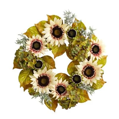 Christmas Joyful Celebration 24" White Sunflower and Hydrangea Artificial Autumn Wreath