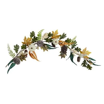 4'White Pumpkin, Pinecones and Berries Artificial Autumn Garland