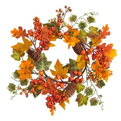 6.5" Autumn Hydrangea and Pinecones Artificial Wreath (Set of 2)