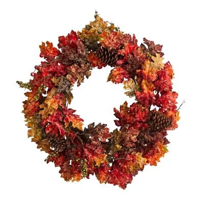 24" Autumn Maple, Berries and Pinecone Fall Artificial Wreath