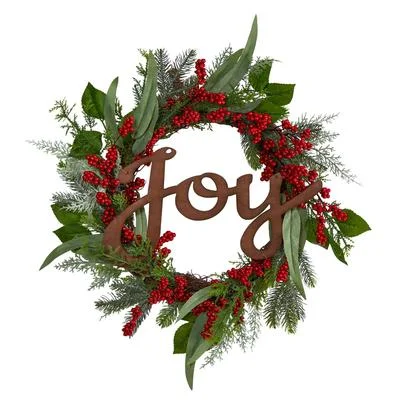 24" Joy and Berries Artificial Christmas Wreath