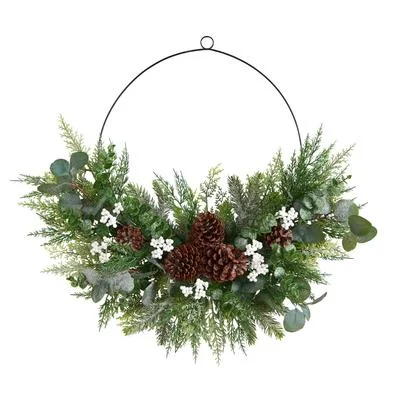 28" Christmas Pine, Eucalyptus, and Berries Metal Circlet Artificial Wreath