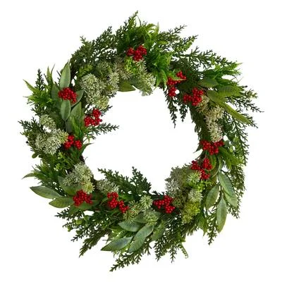 24" Cedar, Eucalyptus and Berries Artificial Christmas Wreath