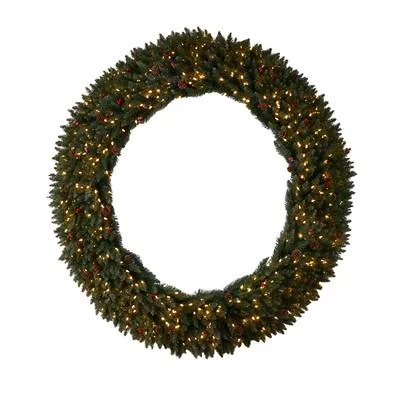 6'Large Flocked Artificial Christmas Wreath with Pinecones, Berries, 600 Clear LED Lights and 1080 Bendable Branches