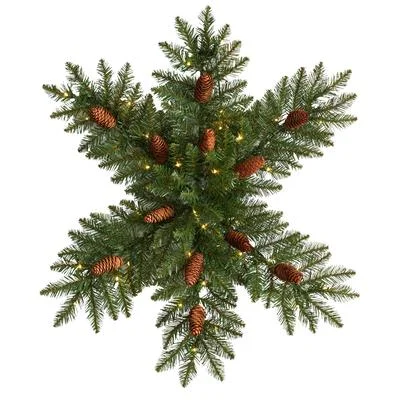 30" Pre-Lit Snowflake Artificial Dunhill Fir Wreath with Pinecones and 40 LED Lights