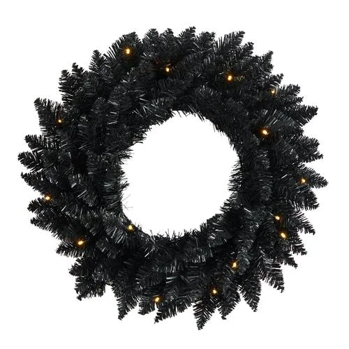 18" Black Artificial Wreath with 20 Warm White LED Lights