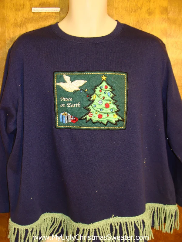 Christmas Snowy Windows Purple PEACE ON EARTH Funny Novelty Christmas Sweatshirt
