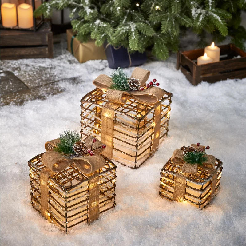 Christmas Santa Surprise Rattan Light Up Christmas Present Trio