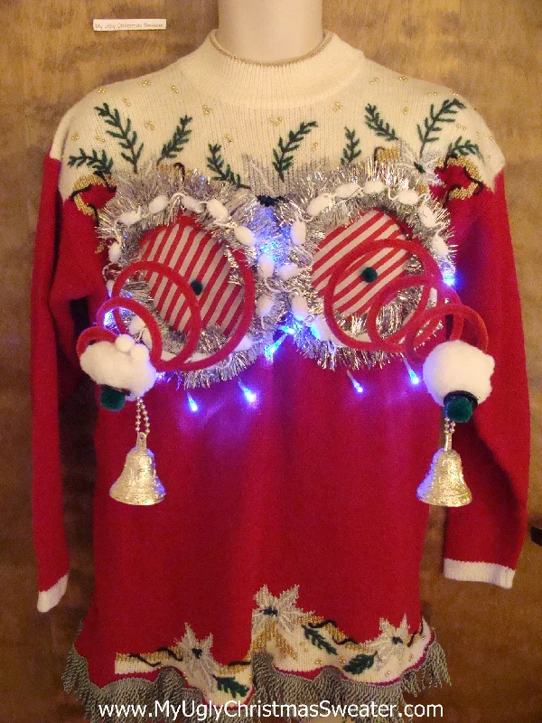 Red and Green Ugly Christmas Naughty Sweater with Lights