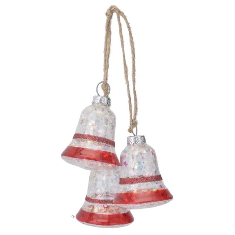 Christmas Winter Festival Red and White Glass Bell Swag Ornament